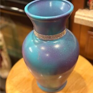 Elegant Teal & Purple Hand Painted/Designed Vase-with Rhinestone trim/Accents